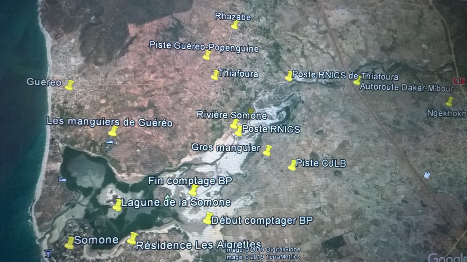 Brousse de Somone et des villages avoisinants, carte de situation simplifiée.